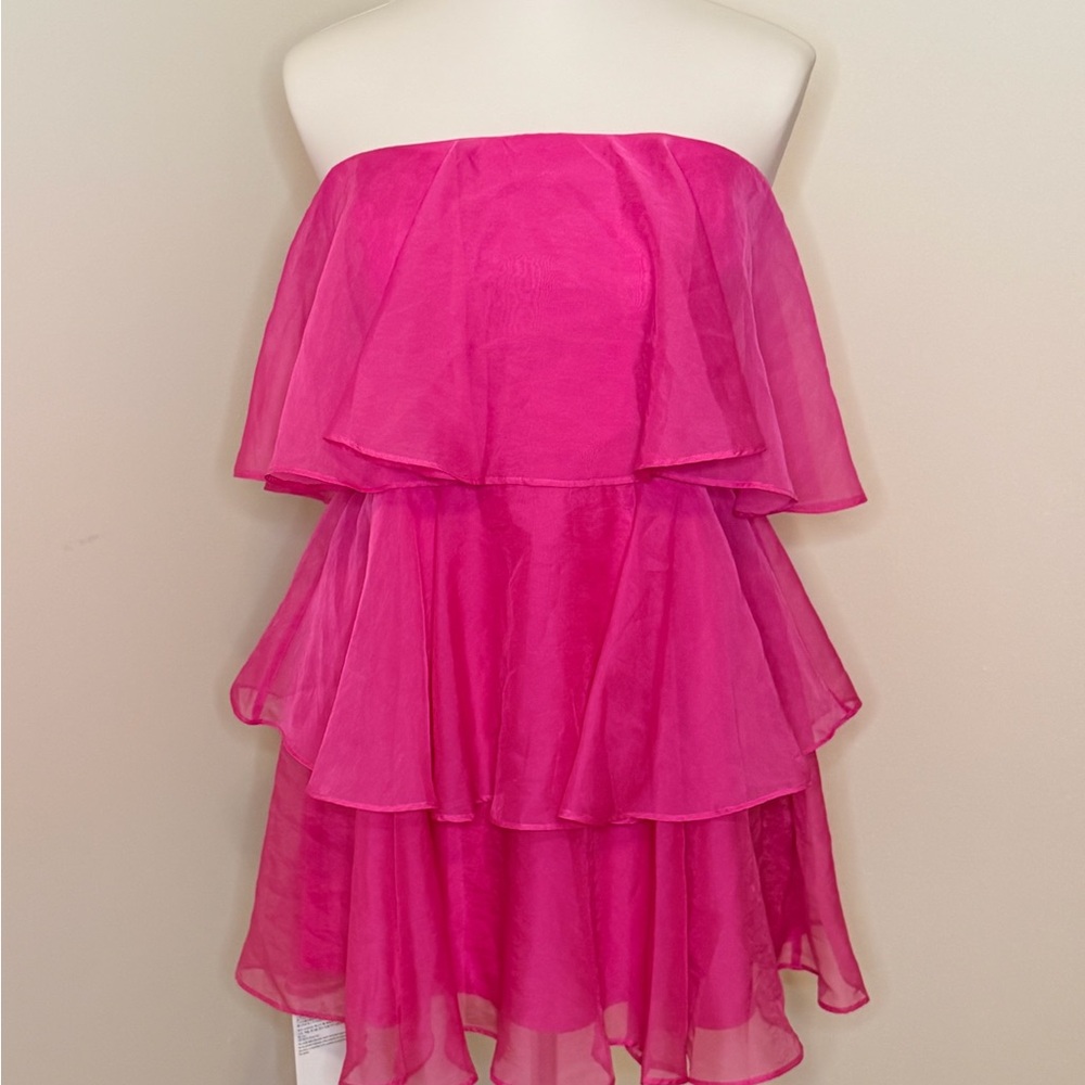 Abercrombie & Fitch Girls Strapless Layered Ruffle Dress - Hot Pink